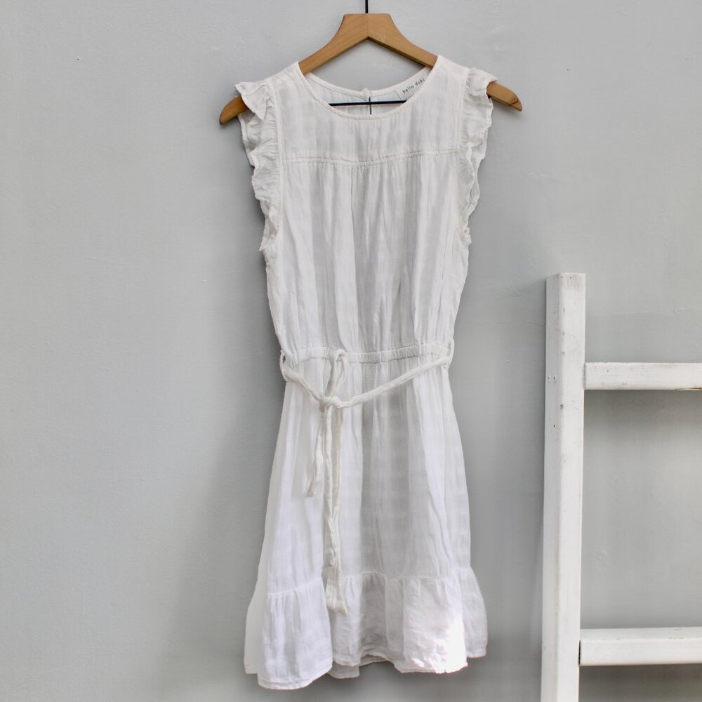 Bella Dahl Women's Belted Tiered Ruffle Sleeveless Dress Mini White Size Small - Picture 3 of 7